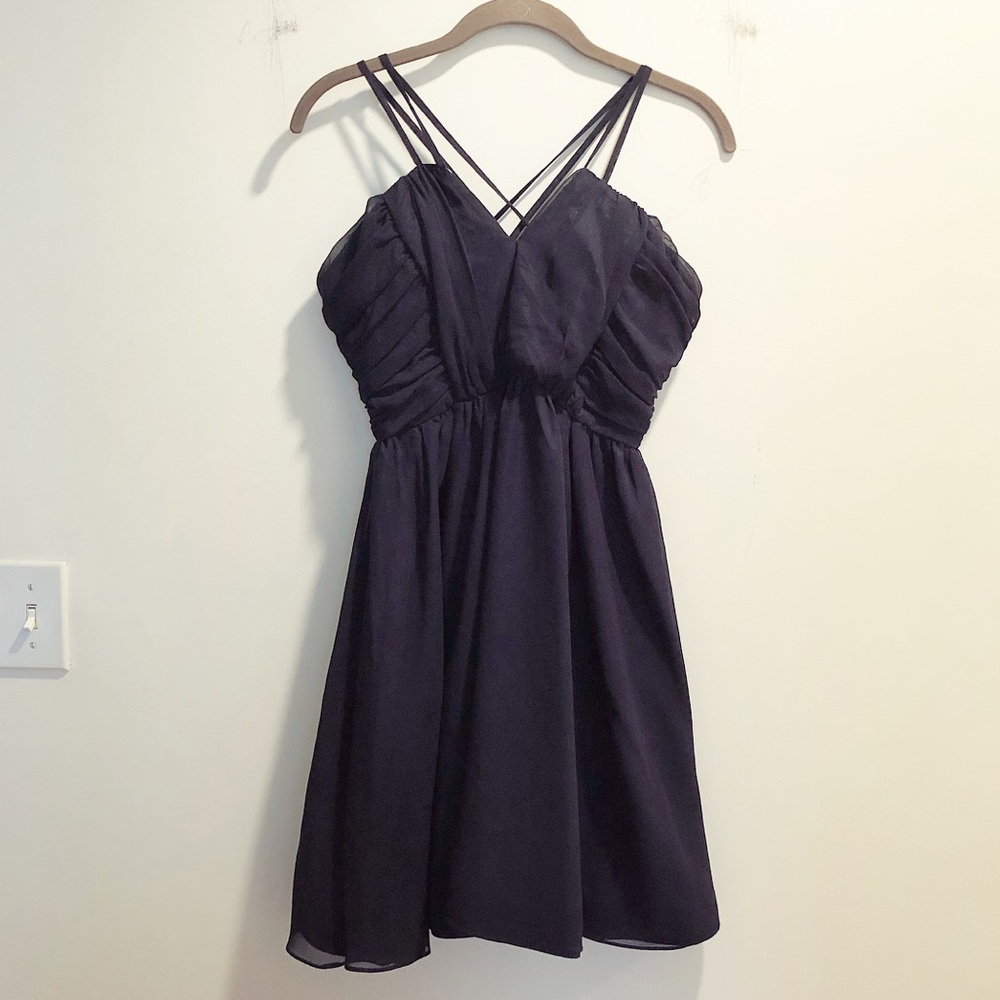 Navy blue ruched & strappy chiffon babydoll dress